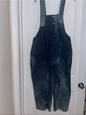 Washed Dark Blue Denim Overall Jumpsuit